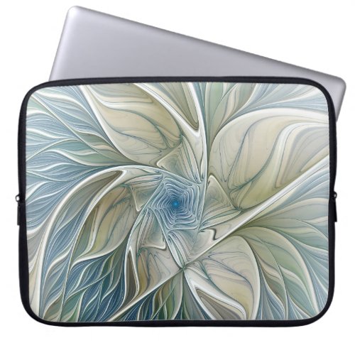 Floral Dream Pattern Abstract Blue Khaki Fractal Laptop Sleeve