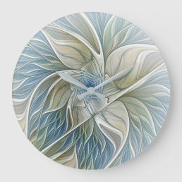Floral Dream Pattern Abstract Blue Khaki Fractal Large Clock