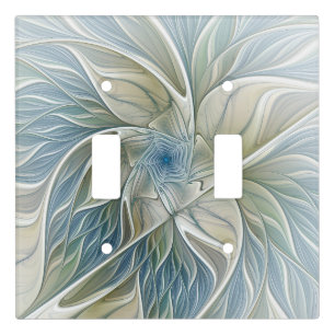 Floral Dream Pattern Abstract Blue Khaki Fractal Light Switch Cover