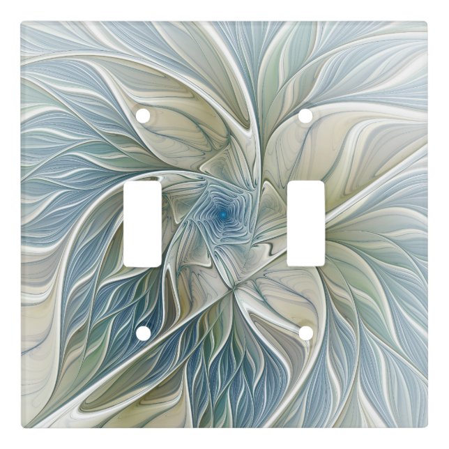 Floral Dream Pattern Abstract Blue Khaki Fractal Light Switch Cover (Front)
