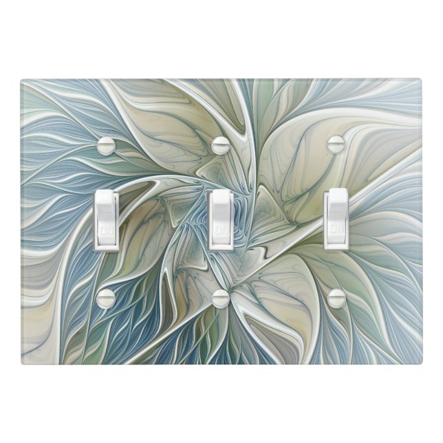 Floral Dream Pattern Abstract Blue Khaki Fractal Light Switch Cover (In Situ)