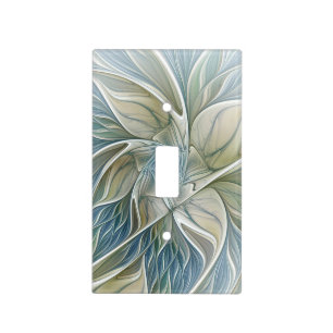Floral Dream Pattern Abstract Blue Khaki Fractal Light Switch Cover