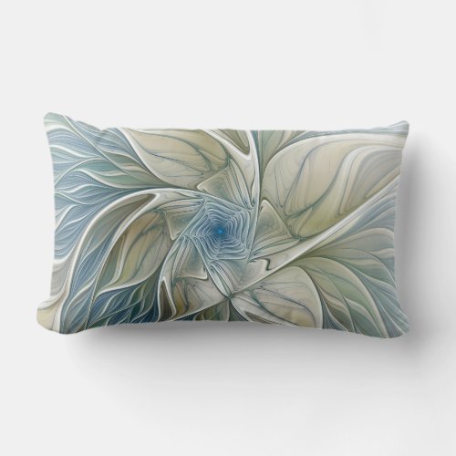 Floral Dream Pattern Abstract Blue Khaki Fractal Lumbar Pillow