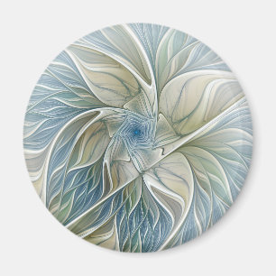 Floral Dream Pattern Abstract Blue Khaki Fractal Magnet