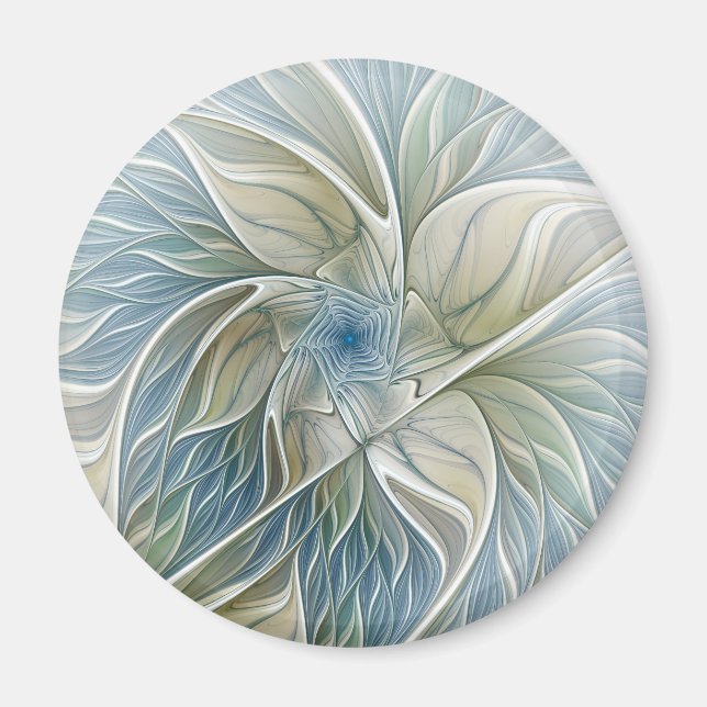 Floral Dream Pattern Abstract Blue Khaki Fractal Magnet (Front)