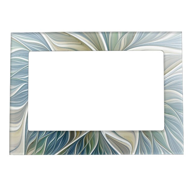 Floral Dream Pattern Abstract Blue Khaki Fractal Magnetic Frame (Front)