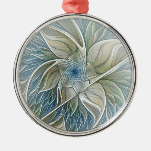 Floral Dream Pattern Abstract Blue Khaki Fractal Metal Ornament