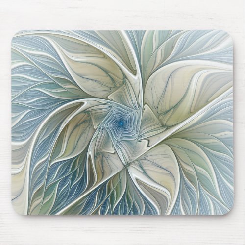 Floral Dream Pattern Abstract Blue Khaki Fractal Mouse Pad