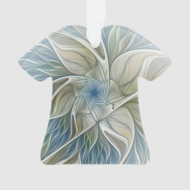 Floral Dream Pattern Abstract Blue Khaki Fractal Ornament (Front)