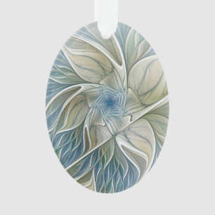 Floral Dream Pattern Abstract Blue Khaki Fractal Ornament