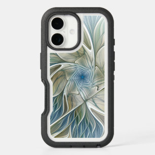 Floral Dream Pattern Abstract Blue Khaki Fractal iPhone 16 Case