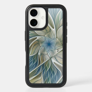 Floral Dream Pattern Abstract Blue Khaki Fractal iPhone 16 Case