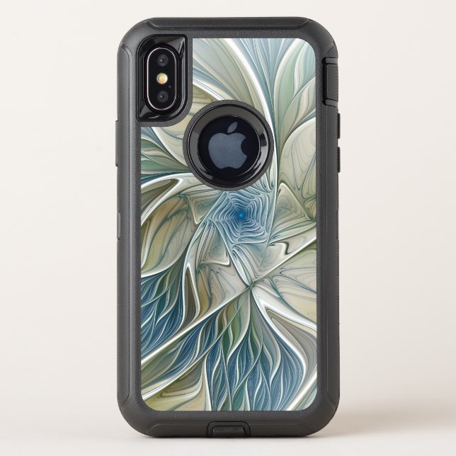 Floral Dream Pattern Abstract Blue Khaki Fractal Otterbox iPhone Case (Back)