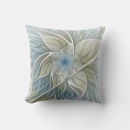 Floral Dream Pattern Abstract Blue Khaki Fractal Outdoor Pillow