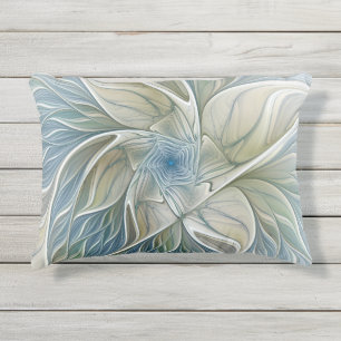 Floral Dream Pattern Abstract Blue Khaki Fractal Outdoor Pillow