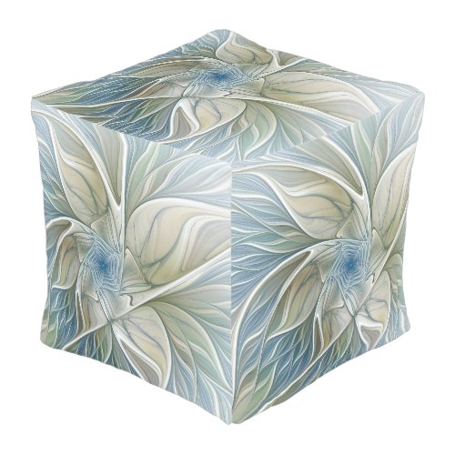 Floral Dream Pattern Abstract Blue Khaki Fractal Outdoor Pouf