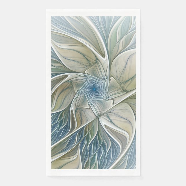 Floral Dream Pattern Abstract Blue Khaki Fractal Paper Guest Towels (Front)
