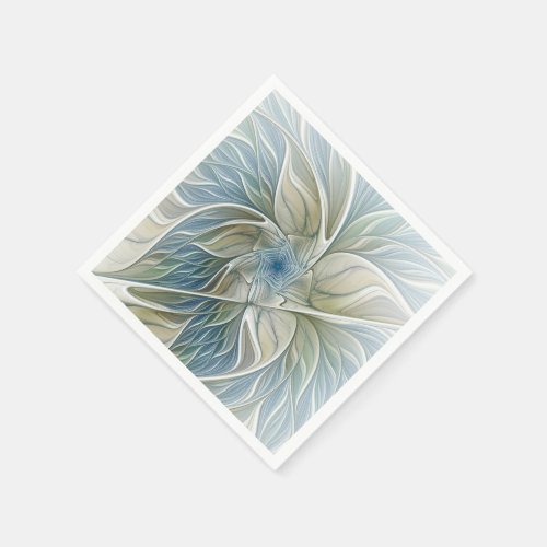 Floral Dream Pattern Abstract Blue Khaki Fractal Paper Napkins