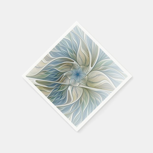 Floral Dream Pattern Abstract Blue Khaki Fractal Paper Napkins (Corner)