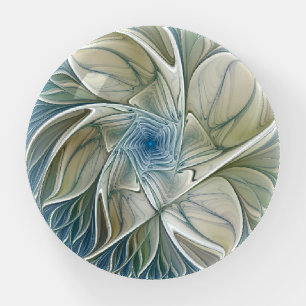 Floral Dream Pattern Abstract Blue Khaki Fractal Paperweight