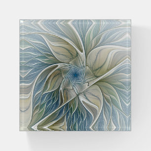 Floral Dream Pattern Abstract Blue Khaki Fractal Paperweight
