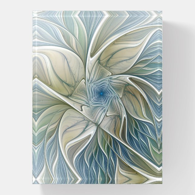 Floral Dream Pattern Abstract Blue Khaki Fractal Paperweight (Vertical)