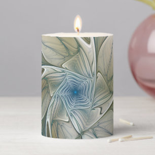 Floral Dream Pattern Abstract Blue Khaki Fractal Pillar Candle