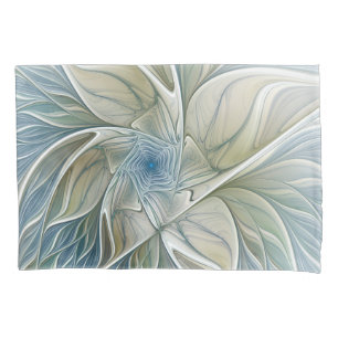 Floral Dream Pattern Abstract Blue Khaki Fractal Pillow Case