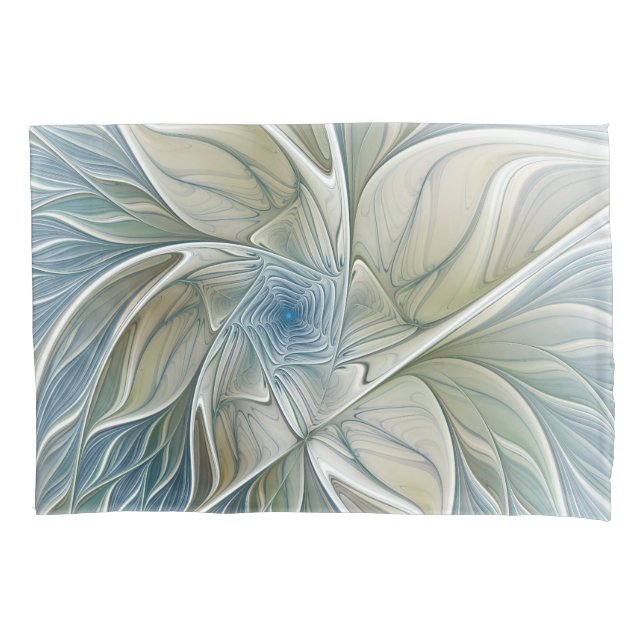 Floral Dream Pattern Abstract Blue Khaki Fractal Pillow Case (Front)