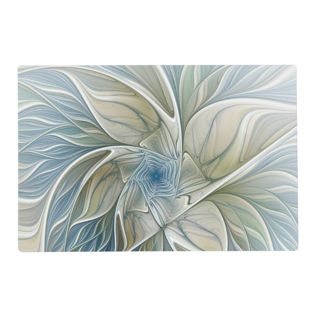 Floral Dream Pattern Abstract Blue Khaki Fractal Placemat (Front)
