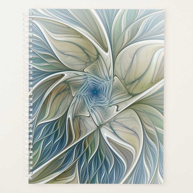 Floral Dream Pattern Abstract Blue Khaki Fractal Planner (Front)