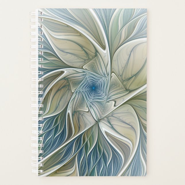 Floral Dream Pattern Abstract Blue Khaki Fractal Planner (Front)