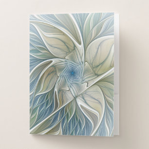 Floral Dream Pattern Abstract Blue Khaki Fractal Pocket Folder