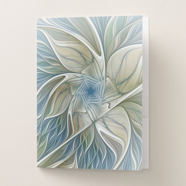 Floral Dream Pattern Abstract Blue Khaki Fractal Pocket Folder (Front)