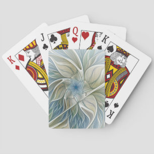Floral Dream Pattern Abstract Blue Khaki Fractal Poker Cards