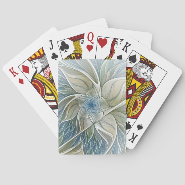 Floral Dream Pattern Abstract Blue Khaki Fractal Poker Cards (Back)