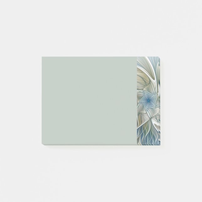 Floral Dream Pattern Abstract Blue Khaki Fractal Post-it Notes (Front)