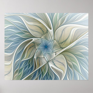Floral Dream Pattern Abstract Blue Khaki Fractal Poster