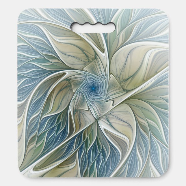 Floral Dream Pattern Abstract Blue Khaki Fractal Seat Cushion (Front Vertical)