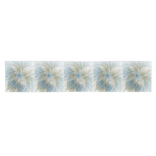 Floral Dream Pattern Abstract Blue Khaki Fractal Short Table Runner