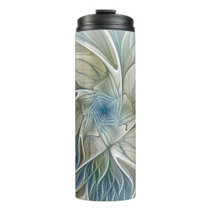 Floral Dream Pattern Abstract Blue Khaki Fractal Thermal Tumbler