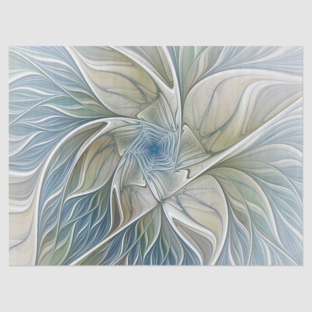 Floral Dream Pattern Abstract Blue Khaki Fractal Tissue Paper (Front)