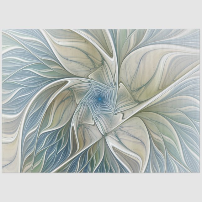 Floral Dream Pattern Abstract Blue Khaki Fractal Tissue Paper (Front)
