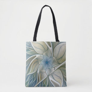 Floral Dream Pattern Abstract Blue Khaki Fractal Tote Bag