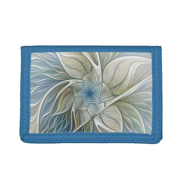 Floral Dream Pattern Abstract Blue Khaki Fractal Trifold Wallet (Front)