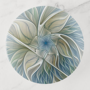 Floral Dream Pattern Abstract Blue Khaki Fractal Trinket Tray
