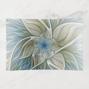 Floral Dream Pattern Abstract Blue Khaki Fractal Trinket Tray