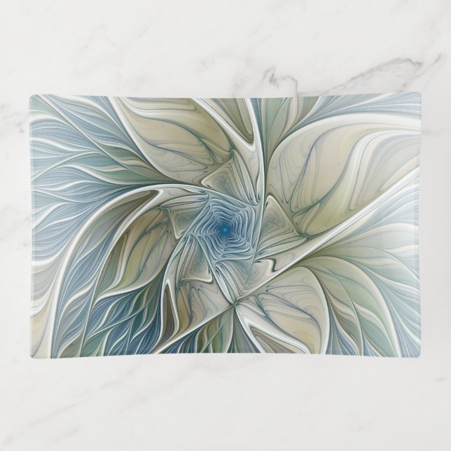 Floral Dream Pattern Abstract Blue Khaki Fractal Trinket Tray (Front)