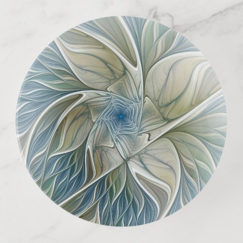 Floral Dream Pattern Abstract Blue Khaki Fractal Trinket Tray