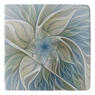 Floral Dream Pattern Abstract Blue Khaki Fractal Trivet